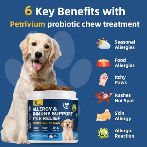 Dog Allergy Relief Chews, Helps Relieve Itchy Skin, Paw Licking & Ear Irritation, Dog Allergy Supplement with Probiotics for Skin & Immune Support, Colostrum & Fish Oil/Beef Flavor(Tan)