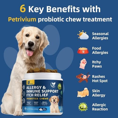Dog Allergy Relief Chews, Helps Relieve Itchy Skin, Paw Licking & Ear Irritation, Dog Allergy Supplement with Probiotics for Skin & Immune Support, Colostrum & Fish Oil/Beef Flavor(Tan)