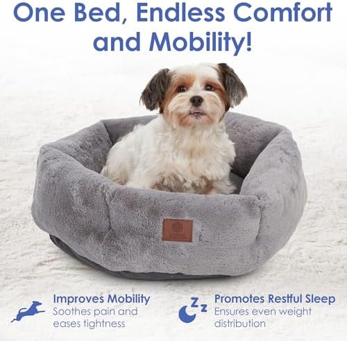 AKC Round Plush Donut Dog Bed for Small Pets, Washable, Gray, 20"