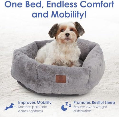 AKC Round Plush Donut Dog Bed for Small Pets, Washable, Gray, 20"