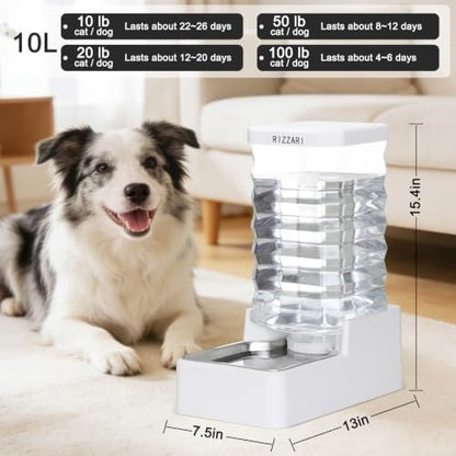 RIZZARI 2.64 Gallon Filtered Dog Water Dispenser:Gravity Auto Refill