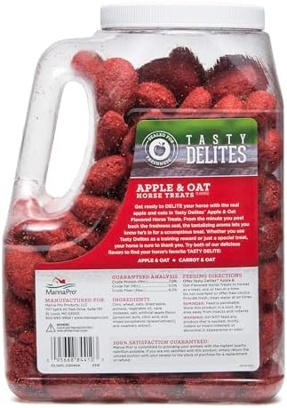 Manna Pro Tasty Delights Horse Treats, Apple & Oat Flavor, 3 lb Tub