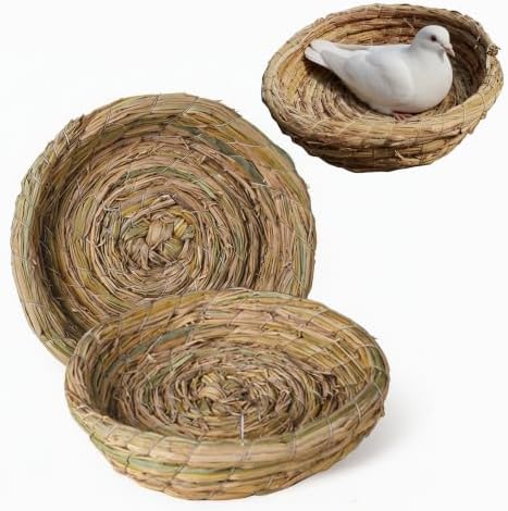 Orgrimmar 2PCS Handmade Woven Flat Base Straw Bird Nest Hatch House Nest