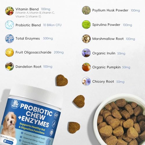 Probiotics Dog Allery Chews for Dogs, Improve Itchy Skin Itchy Ears, Yeast Balance, Gut Health, Probiotics (10 Billion CFU) for Dog Immune Health & Allergy Relief Chews + Vitamins Blend 60 Counts