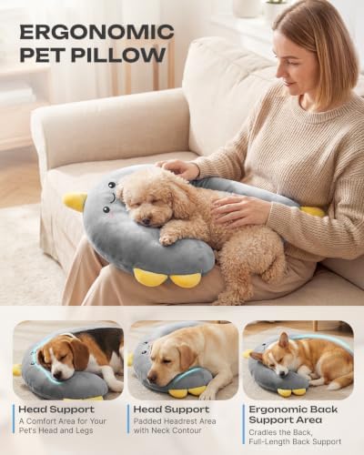 Dog Calming Pillow, Soft Pet Pillows for Small Dogs and Cats, Washable Fluffy Cozy Sleep Dog Neck Pillow, Dog Bed Pillow for Senior Pup Puppy Kitten(M Gray)