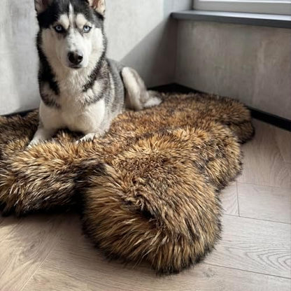 IHAPPYDOG Faux Fur Orthopedic Dog Bed, Memory Foam, Brown 30"x20"