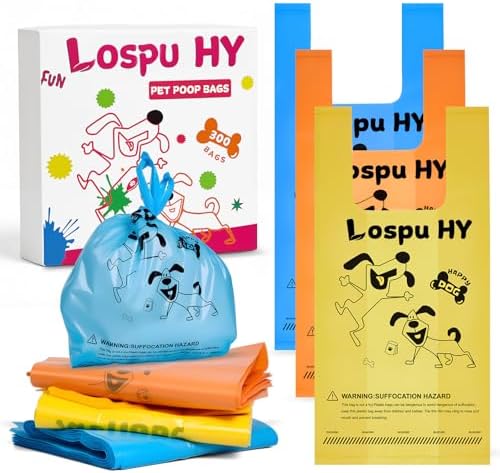 Poop Bags for Dogs, 300 Count Extra Thick Strong Leak Proof Dog Poop Bags with Handles, Pet Waste Bag for Waste Refuse Cleanup, Outdoor Puppy Walking and Cats Litter