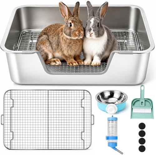 Rypet Large Stainless Steel Rabbit Litter Box Set for Small Animals