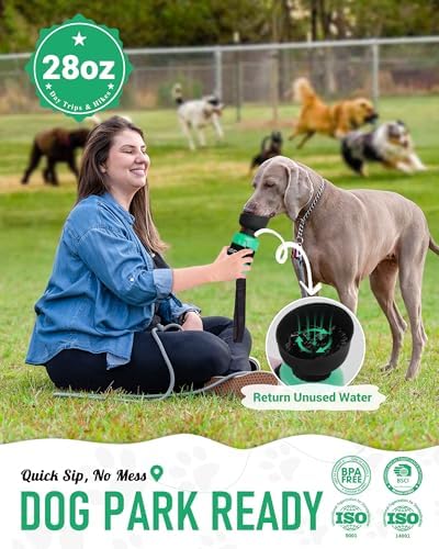 lesotc Dog Water Bottle Portable, 28oz Portable Dog Water Bottle with Bowl, Leak Proof Travel Bowl Dispenser for Dogs, One-Hand Squeeze Puppy Essentials for Walking, Hiking, Camping
