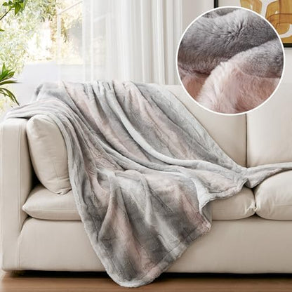 Madison Park Zuri Faux Fur Reversible Throw Blanket, 50 x 60 in, Blush/Grey