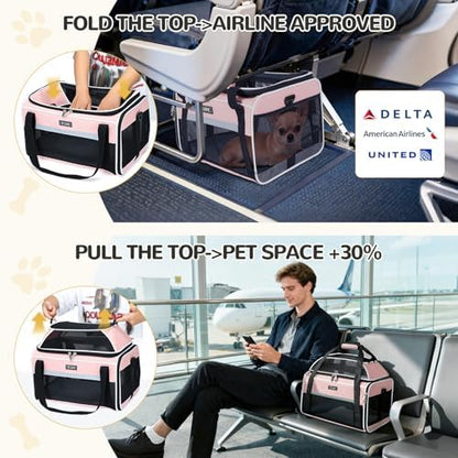 Lekereise Top-Expandable Pet Carrier 18x11x11Inch Delta American United Airline Approved Soft Sided Underseat to 15lbs Travel Carriers for Small Dogs Cats with Locking Safety Zippers Anti-Scratch Mesh