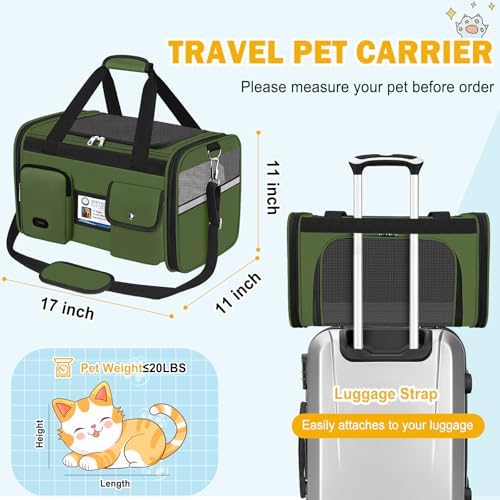 HUANLANG Large Cat Carrier Soft Sided Travel Pet Carrier Airline Approved