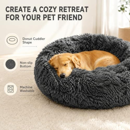 Cat Beds for Indoor Cats, Round Fluffy Cute Small Cat Bed, Washable Anti-Slip Donut Pet Bed, Round Dog Bed for Small Pets (Dark Gray)