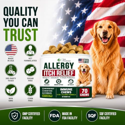 Dog Allergy Relief Chews - Skin Health & Anti-Itch Supplement with Omega-3