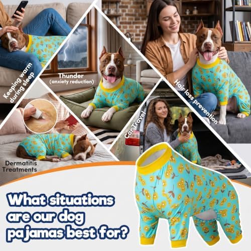 LovinPet Dog Pitbull Pajamas, Mint Flower Print, Yellow, M