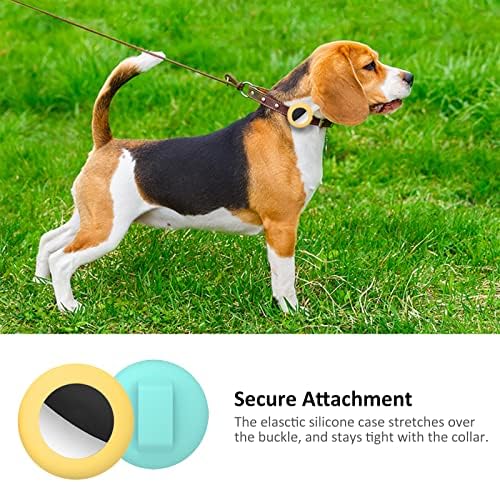 SimpleThings Compatible with Airtag Cat Collar Holder, Small Collar Holder Compatible with Apple Air Tag GPS Tracker, 2Pack Waterproof Case Cover for Cat Dog Pet Collar Within 3/8 inch (Teal&Yellow)