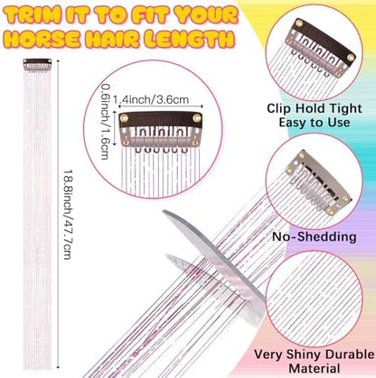 Juexica 19 Pcs Unicorn Horn for Horse, Pink Hair Extensions Clip in