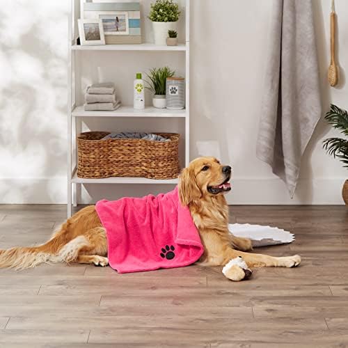 Bone Dry Pet Grooming Microfiber Towel, Embroidered Collection, X-Large,41x23.5, Raspberry Sorbet