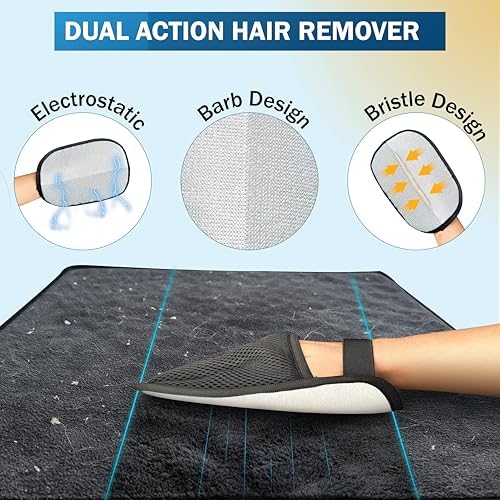 Pet Hair Removal Glove & Mitt for Couch, Furniture & Car Seat, Electrostatic 5-Finger Pet Hair Remover Tool for Dogs & Cats, Reusable Lint & Fur Remover for Carpet, Sofa & Clothing (1 Pack)