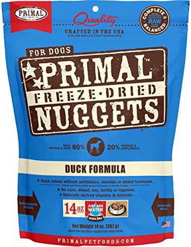 Primal Freeze Dried Raw Dog Food Nuggets, Duck, Complete & Balanced Meal, Also Use as Topper or Treat, Premium, Healthy, Grain Free, High Protein Raw Dog Food, 14 oz