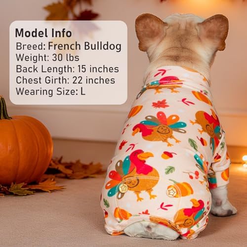 KYEESE Thanksgiving Dog Pajamas, Turtleneck Dog Pajamas for Small Dogs Boy Girl, Soft Velvet Warm Pet Onesie with Turkey Pattern, Stretchable 4 Legs Doggie Jammies, Cozy Cute Pet Pjs, Small