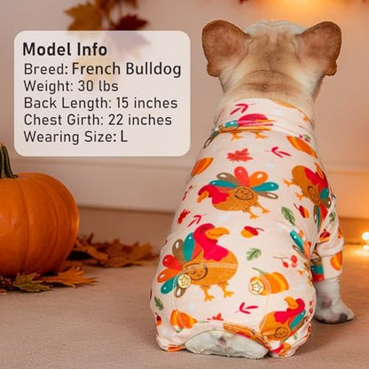 KYEESE Thanksgiving Dog Pajamas, Turtleneck Dog Pajamas for Small Dogs Boy Girl, Soft Velvet Warm Pet Onesie with Turkey Pattern, Stretchable 4 Legs Doggie Jammies, Cozy Cute Pet Pjs, Small