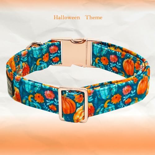 Elegant little tail Fall Dog Collar, Halloween Pet Collars with Flower Cute Pumpkin Print Puppy Collar Female or Male Cotton Adjustable Collars for Small Medium Large Dogs