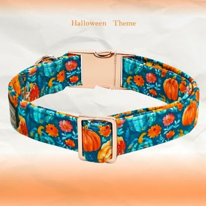 Elegant little tail Fall Dog Collar, Halloween Pet Collars with Flower Cute Pumpkin Print Puppy Collar Female or Male Cotton Adjustable Collars for Small Medium Large Dogs