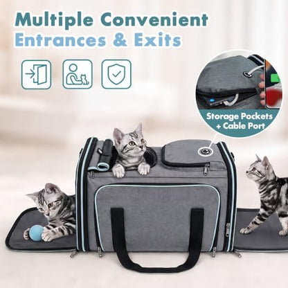 Cat Carrier Soft Sided, TSA Airline Approved Pet Carrier for Cats Small Dogs, Expandable Travel Carrier with Removable Pad, Blue