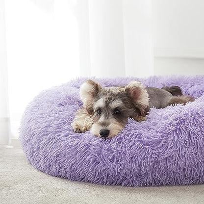 WESTERN HOME WH Calming Dog Bed & Cat Bed, Anti-Anxiety Donut Dog Cuddler Bed, Warming Cozy Soft Dog Round Bed, Fluffy Faux Fur Plush Dog Cat Cushion Bed for Small Medium Dogs and Cats