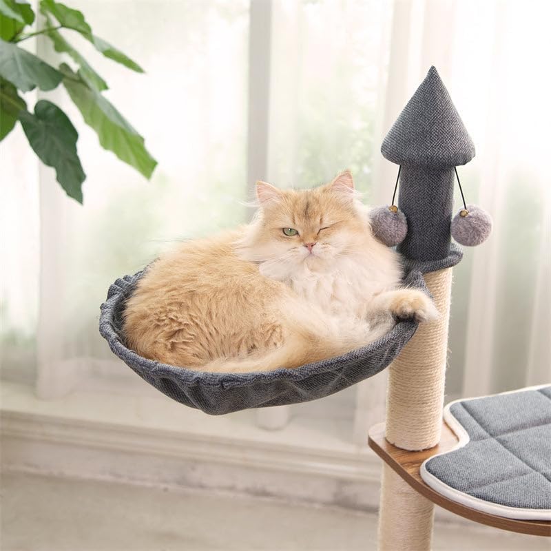 Happy & Polly Modern Cat Tree for Indoor Cats - 45" Wooden Cat Tower with Sisal Scratching Posts, Cat House, Removable Pads Multi-Level Cat Tower Activity Center for Small Large Cats