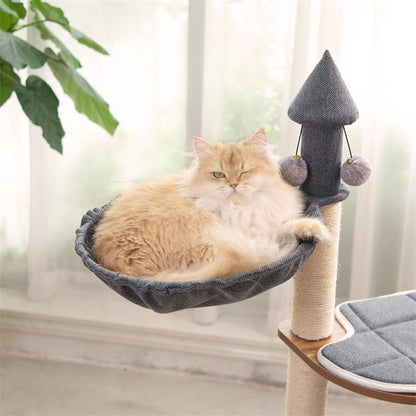 Happy & Polly Modern Cat Tree for Indoor Cats - 45" Wooden Cat Tower with Sisal Scratching Posts, Cat House, Removable Pads Multi-Level Cat Tower Activity Center for Small Large Cats