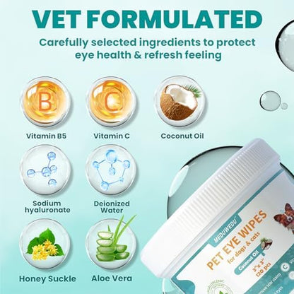 MEDUWEDU Eyes Wipes for Dogs & Cats 120 Counts, Grooming Kit Care for Dogs and Cats, Prevent Tear Stains, Eye Debris, Discharge, Mucus Secretions,Coconut Scent