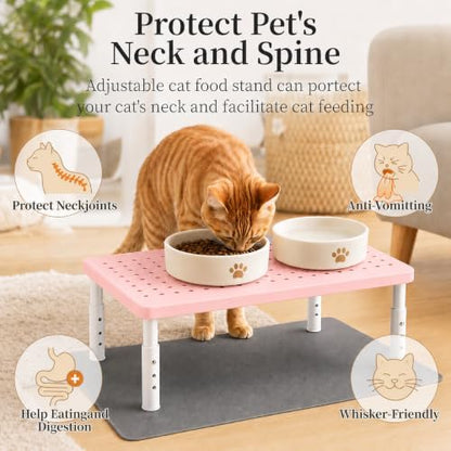 Adjustable Automatic Cat Feeder Stand - Elevated Cat Feeder Stand with 3 Height Settings, Fits Most Automatic Feeders & Tradition Bowls, Raised Pet Feeding Table Station for Cats & Small Dogs - Pink