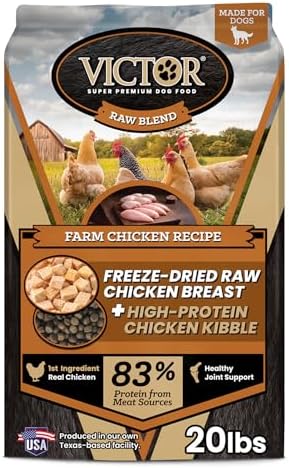VICTOR Raw Kibble Blend - Farm Chicken Freeze-Dried Dry Dog Food, 20 lb
