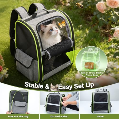Lekereise Cat Backpack Carriers, Dog Carrier Backpacks with Breathable Mesh for Small Medium Cats Dogs Puppy Up to 18 Lbs, Pet Foldable Carrying Backpack Ventilated for Travel Hiking Collapsible