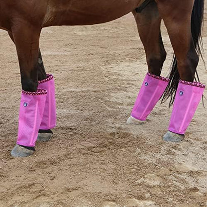 Fine Mesh Fly Boots Loose Fitting & Non-Slip Horse Fly Leggings Fleece Air Flow (Set of 4)