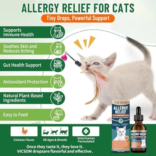 VICSOM Cat Allergy Relief for Cats, Itchy Skin Support Drops, 60 mL