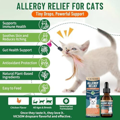 VICSOM Cat Allergy Relief for Cats, Itchy Skin Support Drops, 60 mL