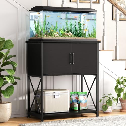 Herture 20-29 Gallon Aquarium Stand Metal Frame Fish Tank Stand with Cabinet Storage, for 20 Gallon Long Aquarium,30.7" L*16.5" W Tabletop,330LBS Capacity Black PG01YGB