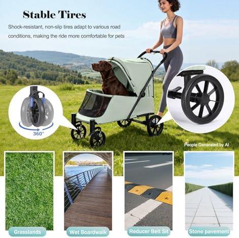 Pet Stroller with Ramp for Large Dog up to 132lbs Portable&Foldable