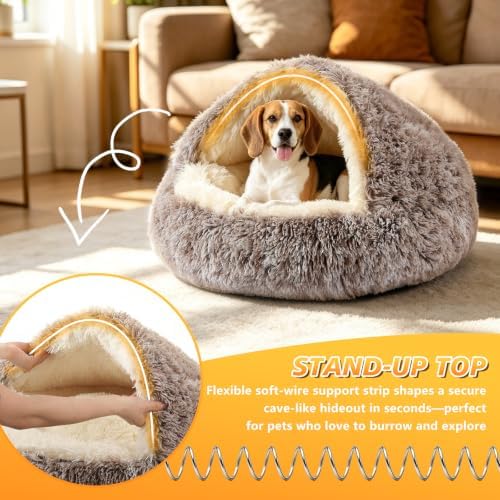 NOYAL Hooded Donut Bed, Calming Cave for Cats & Small Dogs