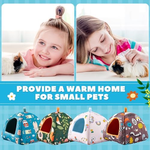 Cinnvoice 4 Pcs Hamster Hideout Bed Small Pet House Washable 7 x 6.7 in