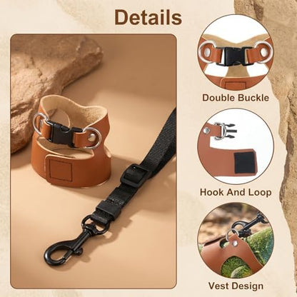 3 Pack Bearded Dragon Leash and Harness Set 3 Size Adjustable Lizard Harness Bearded Dragon Outfits for Reptile Small Animals Training Walking, Easy to Put on and Take Off (Brown)
