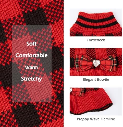 KYEESE Buffalo Plaid Dog Christmas Sweater Dress for Large Dogs Thick Knit