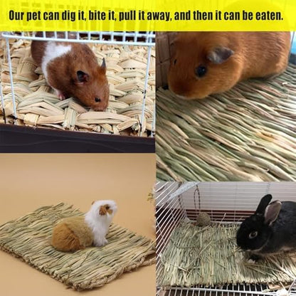 Hamiledyi Hay Mats for Rabbits, 6 Pack Natural Woven Straw Bunny Grass Bed