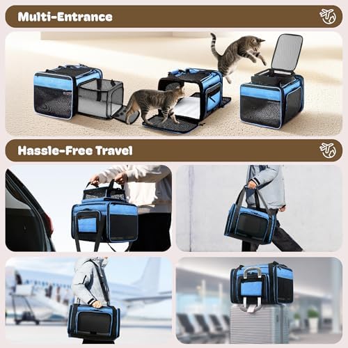 Top and 2 Sides Expandable Pet Carrier 17x11x9.5 TSA Airline Approved