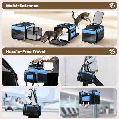 Top and 2 Sides Expandable Pet Carrier 17x11x9.5 TSA Airline Approved