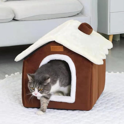 Christmas Cat Bed for Indoor Cats Plaid Xmas Cat Tent Cats Bed Cave for Pets Kittens and Dogs (Coffee, S(15.7 X 12.6 X 13.8 Inch))