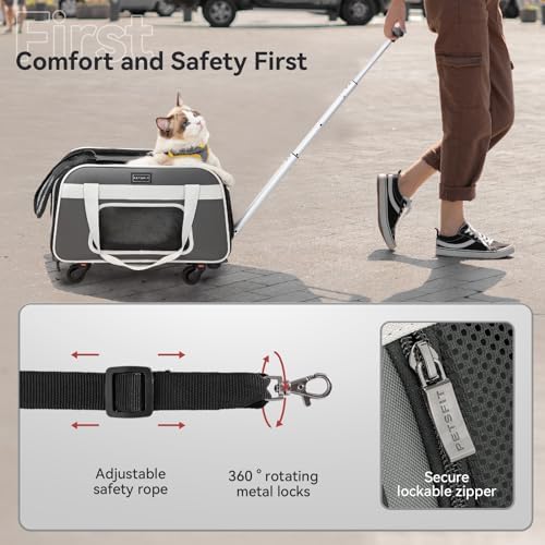 Petsfit Cat Carrier with Wheels, Removable Spinner Wheels, Up to 13 lb